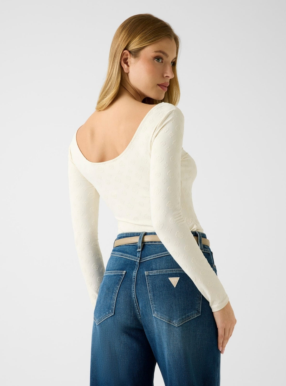 GUESS Womens White Nadene Scoop Back Top W6RP46KA660 Back View