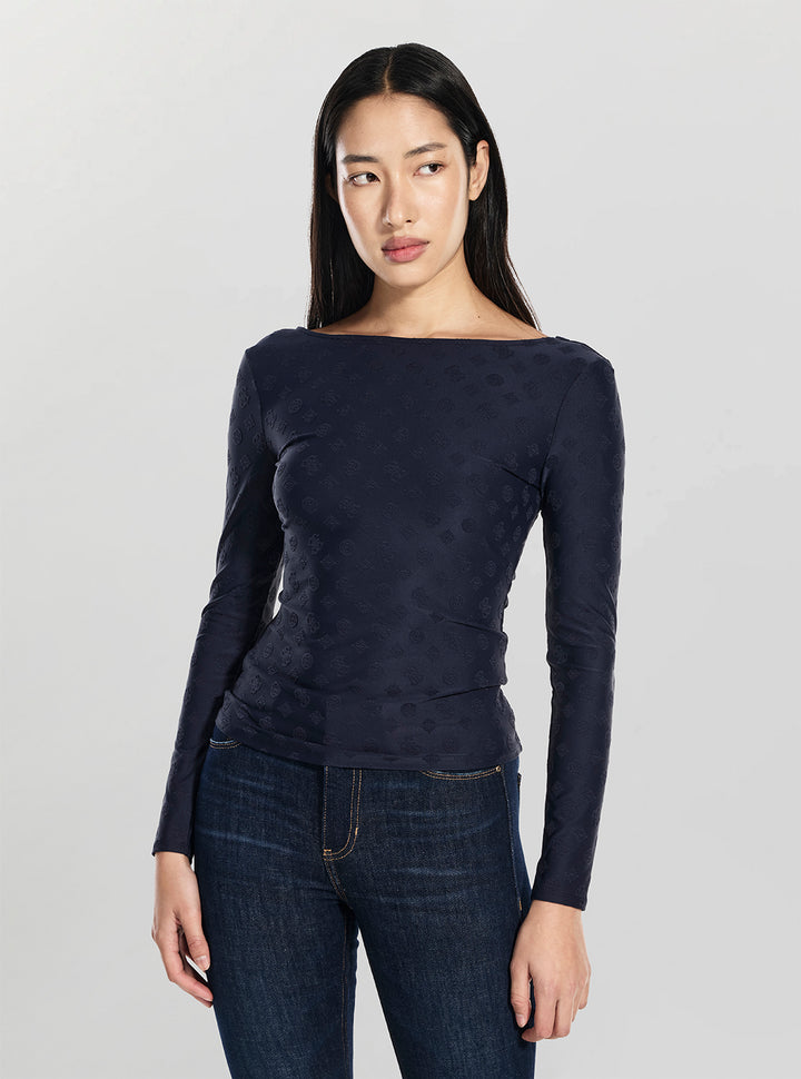 GUESS Womens Blue Logo Nadene Scoop Back Top W6RP46KA660 Front View