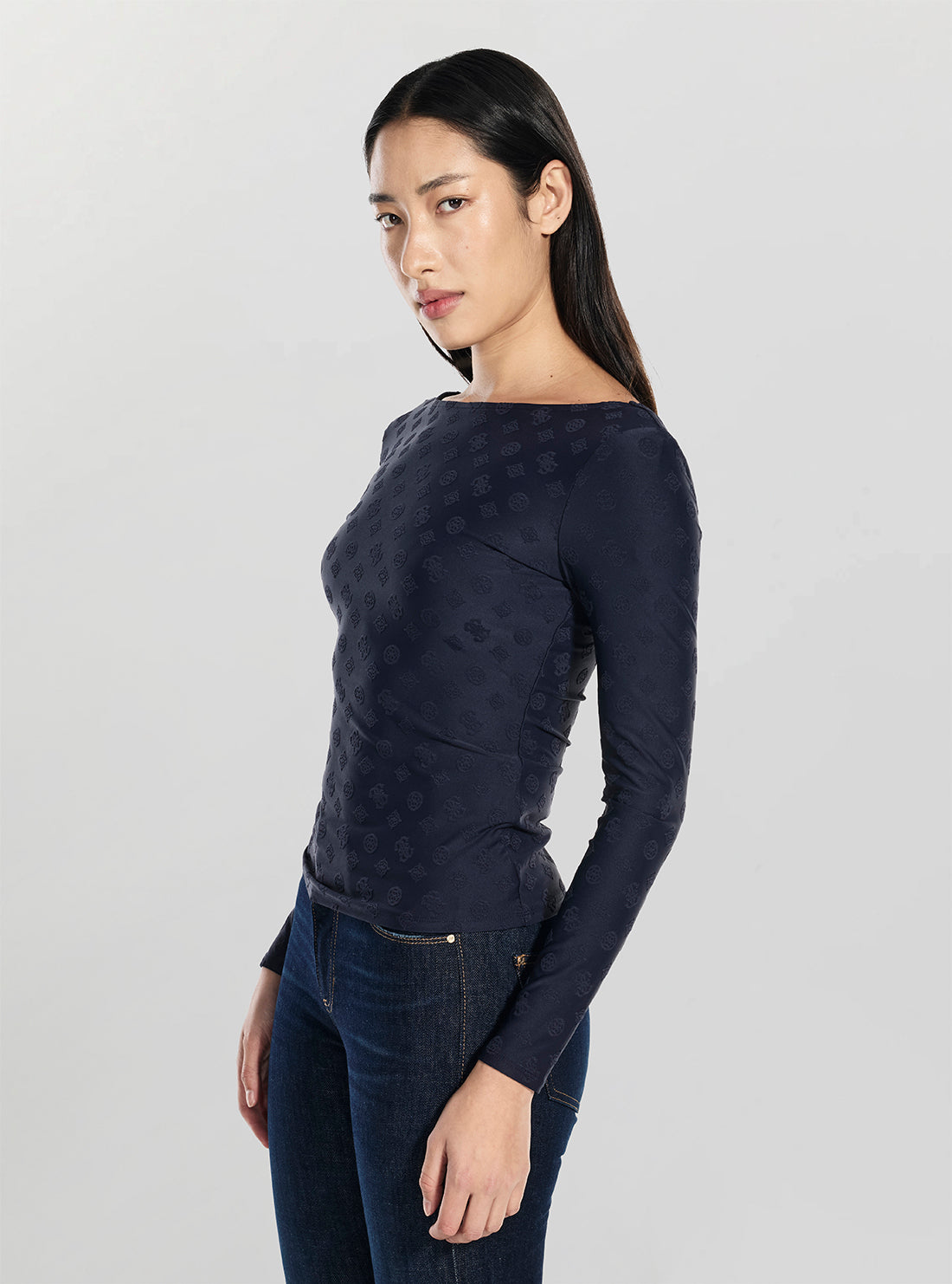 GUESS Womens Blue Logo Nadene Scoop Back Top W6RP46KA660 Side View