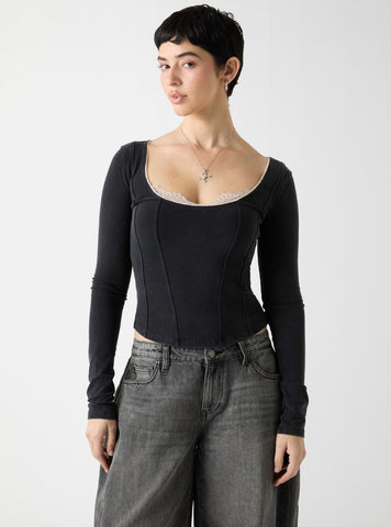 Guess Originals Black Corset Top W6RP47KCBF1 Front View