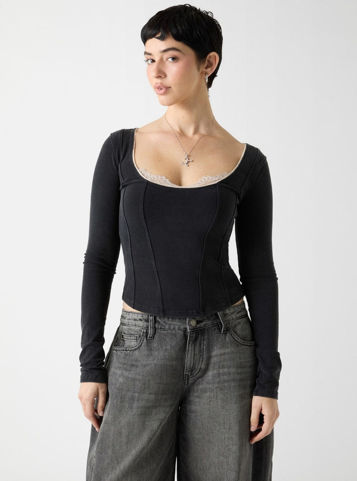 Guess Originals Black Corset Top W6RP47KCBF1 Front View