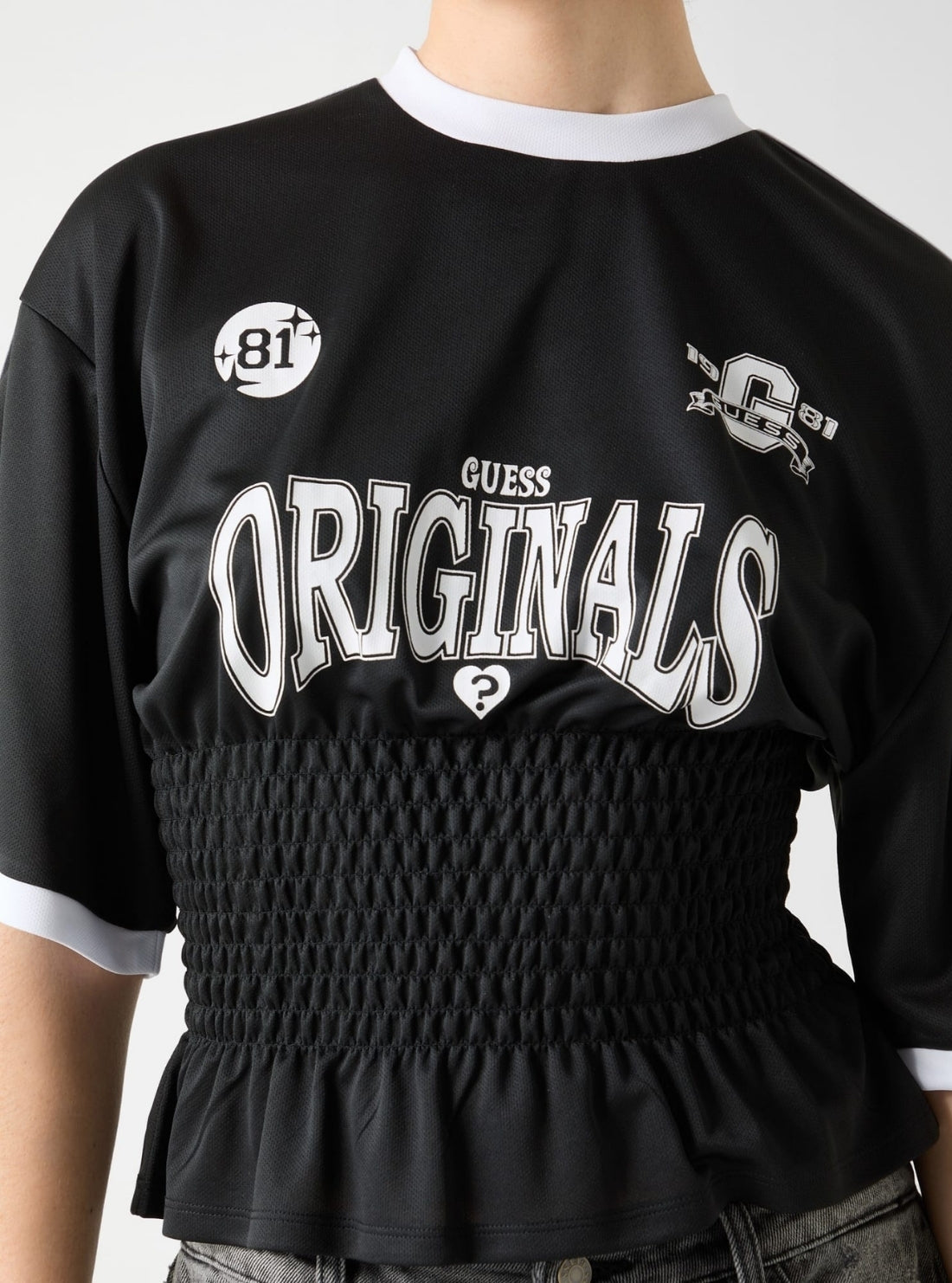 Guess Originals Black Shirred Printed Sports T-Shirt W6RP48K1302 Detail View