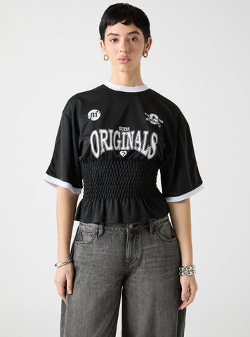 Guess Originals Black Shirred Printed Sports T-Shirt W6RP48K1302 Front View