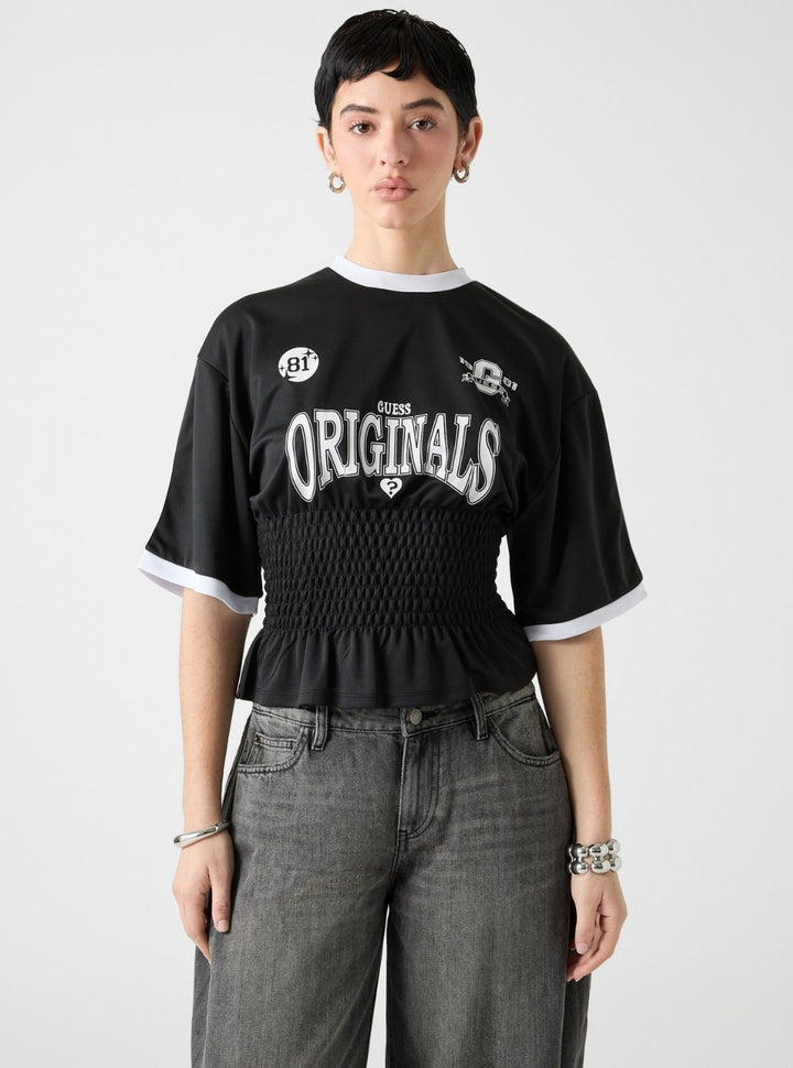 Guess Originals Black Shirred Printed Sports T-Shirt W6RP48K1302 Front View