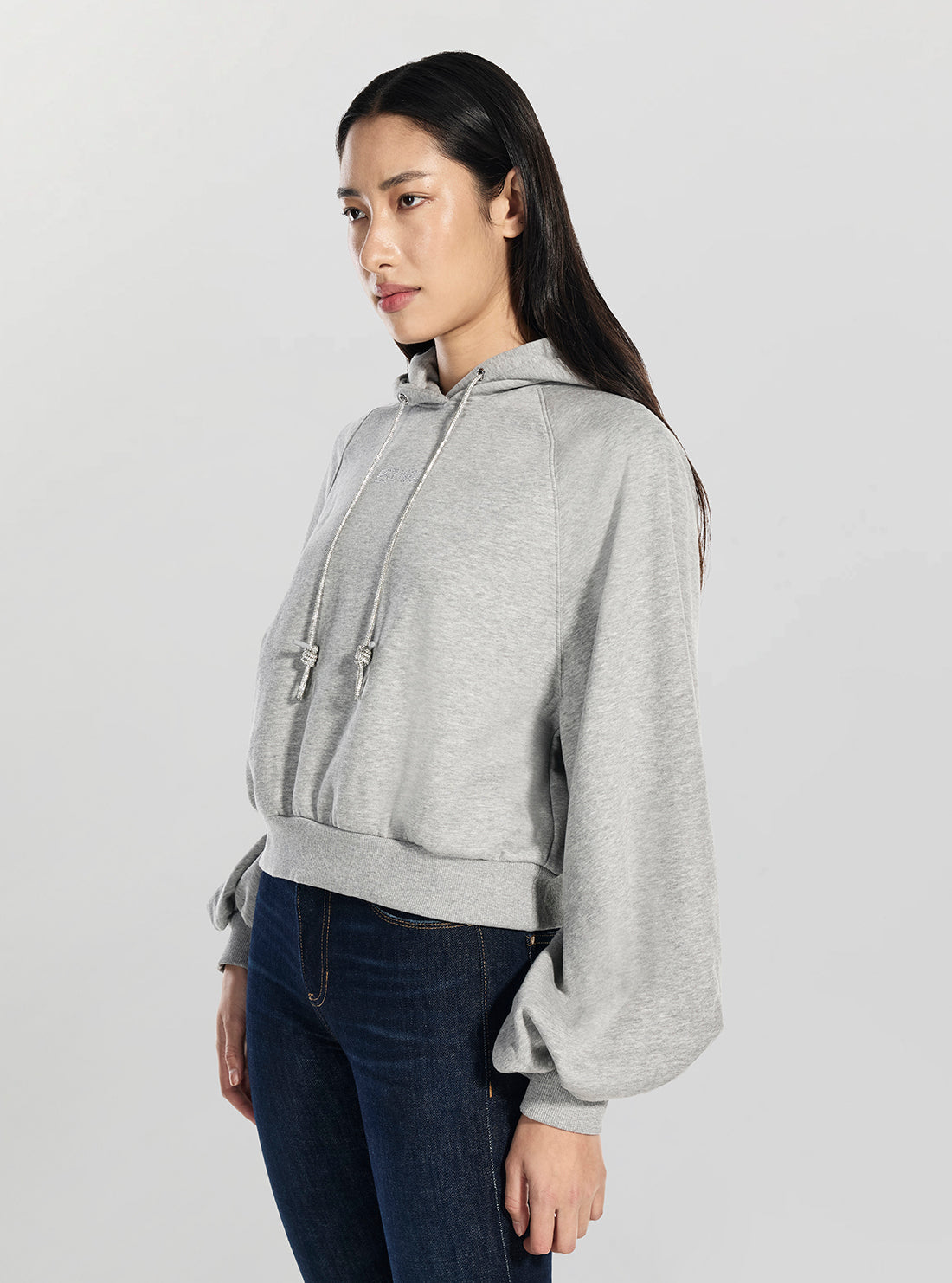 GUESS Womens Grey Krystal Hooded Sweatshirt W6RQ11KB681 Side View