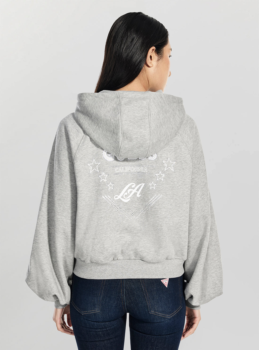 GUESS Womens Grey Krystal Hooded Sweatshirt W6RQ11KB681 Back View