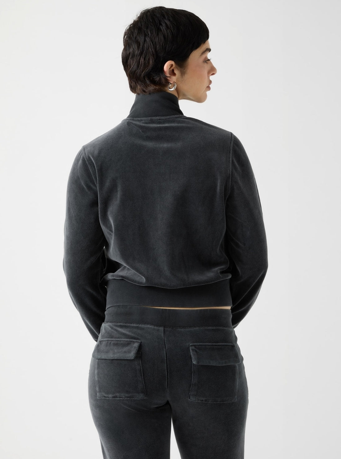 Guess Originals Eco Black Rhinestone Velour Jacket W6RQ26KCUF1 Back View