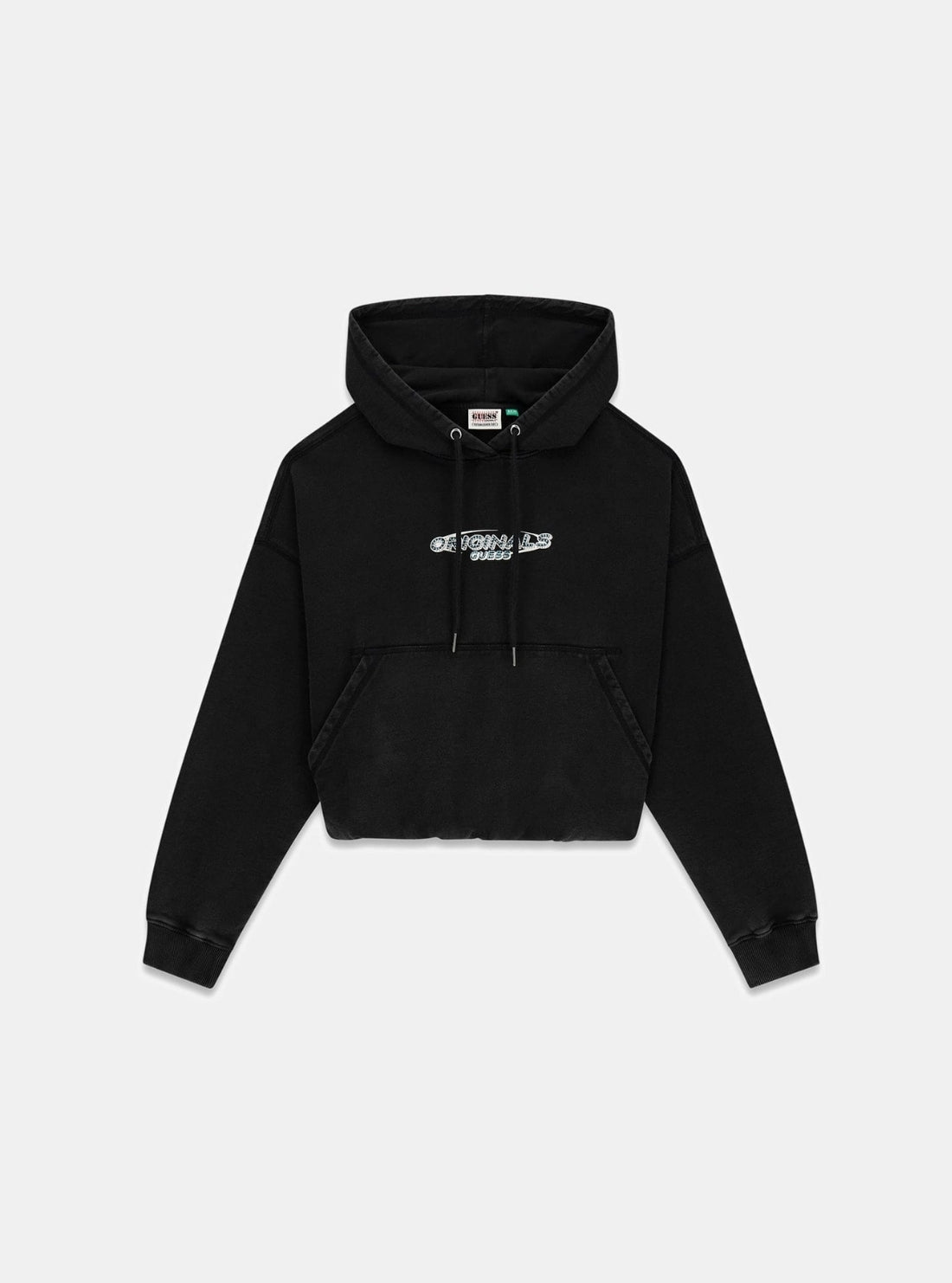 Guess Originals Black Bubble Hem Hoodie Sweatshirt W6RQ27K68I4 Flatlay