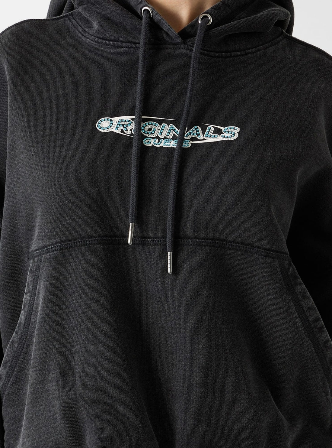 Guess Originals Black Bubble Hem Hoodie Sweatshirt W6RQ27K68I4 Detail View