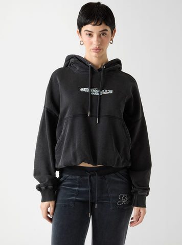 Guess Originals Black Bubble Hem Hoodie Sweatshirt W6RQ27K68I4 Front View