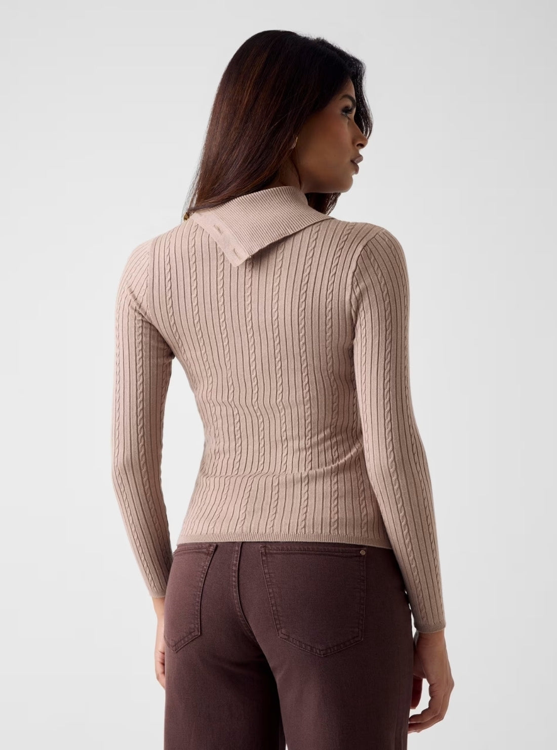 GUESS Womens Eco Beige Priscilla Cable Rib Sweater W6RR07Z2YK2 Back View