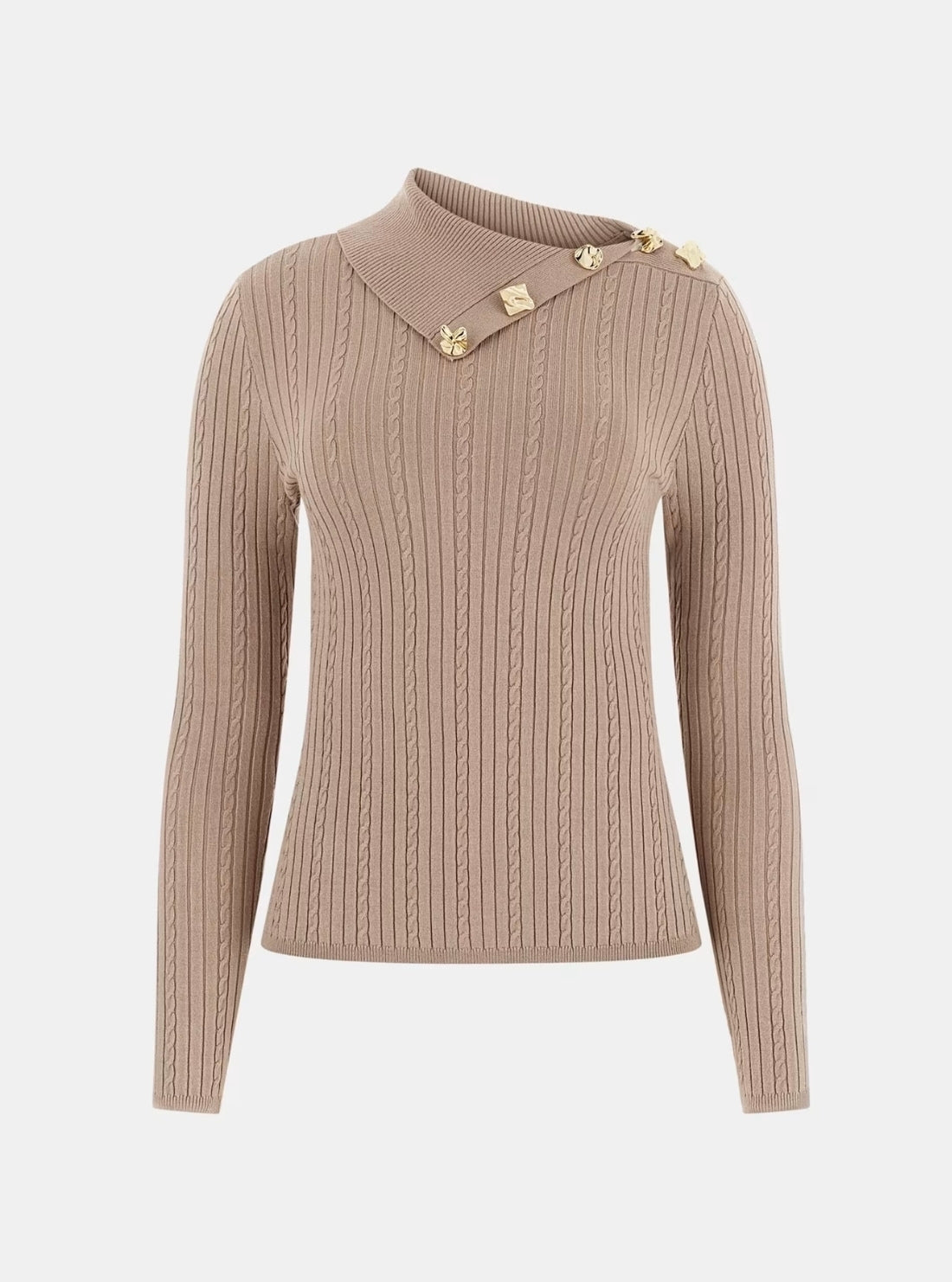 GUESS Womens Eco Beige Priscilla Cable Rib Sweater W6RR07Z2YK2 Flatlay