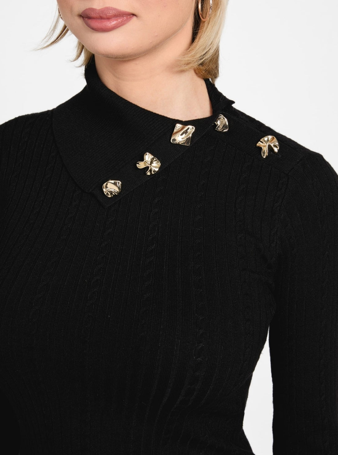 GUESS Womens Eco Black Priscilla Cable Rib Sweater W6RR07Z2YK2 Detail View
