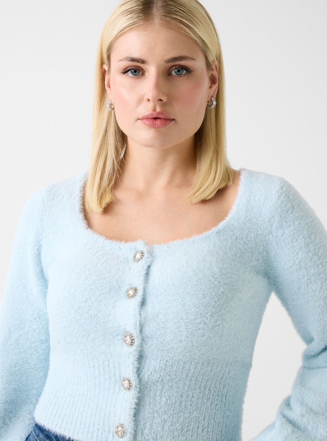 GUESS Womens Light Blue Myko Fuzzy Cardigan W6RR10Z3BJ0 Detail View