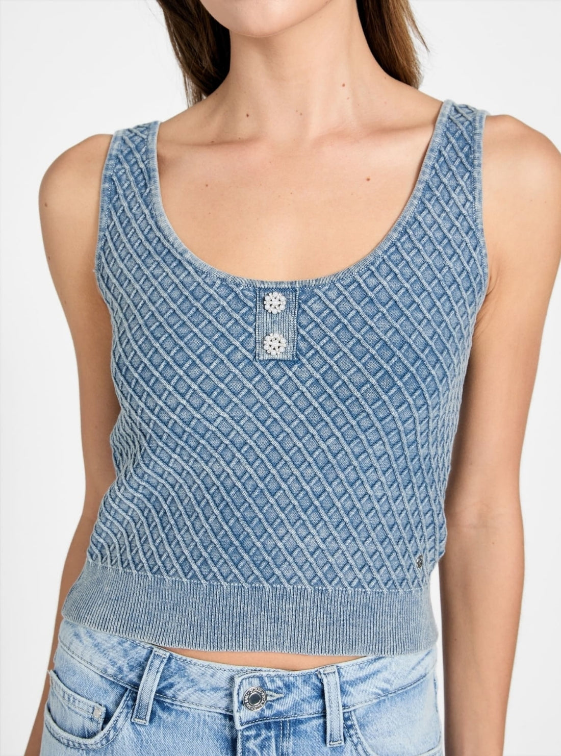 GUESS Womens Blue Lylah Tank Top Sweater W6RR28Z3P41 Detail View
