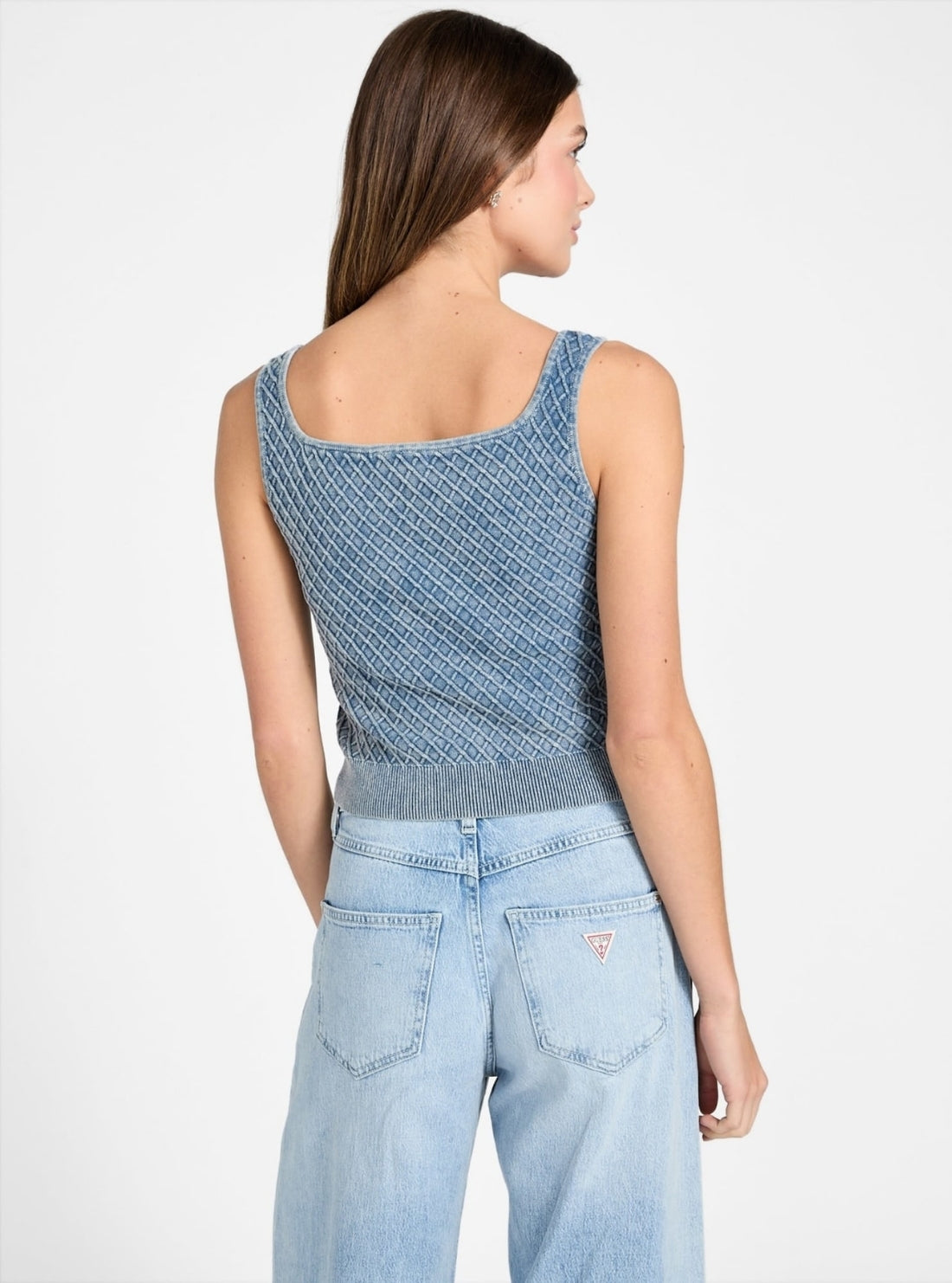 GUESS Womens Blue Lylah Tank Top Sweater W6RR28Z3P41  Back View