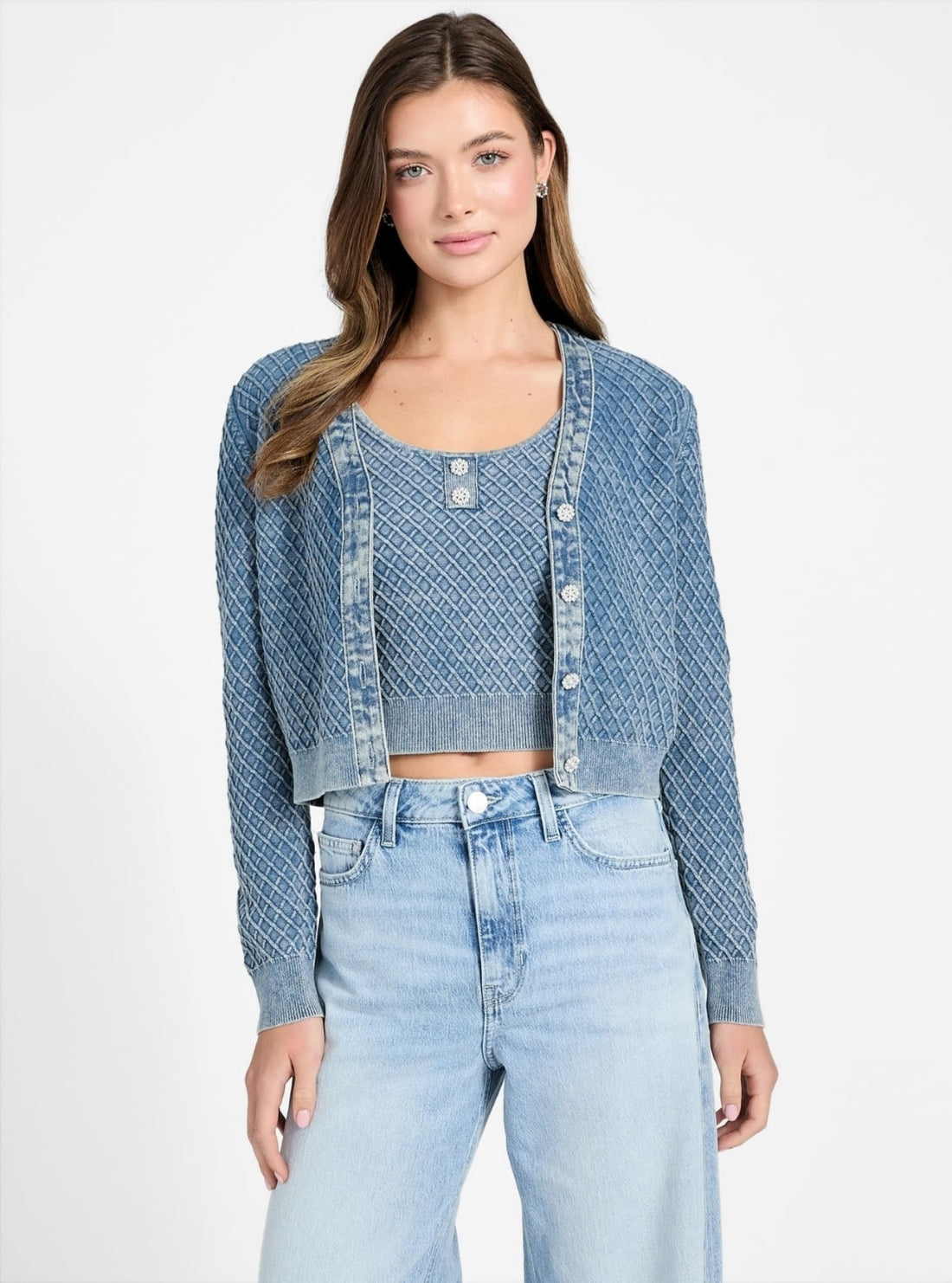 GUESS Womens Blue Lylah Cardigan Sweater W6RR29Z3P41 Full View