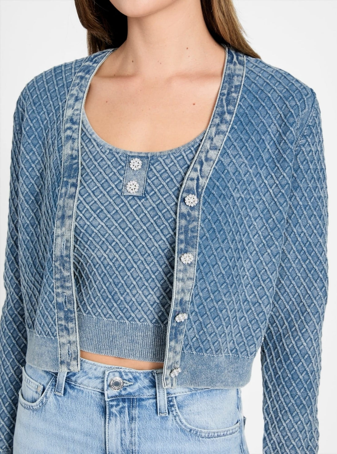 GUESS Womens Blue Lylah Cardigan Sweater W6RR29Z3P41 Detail View