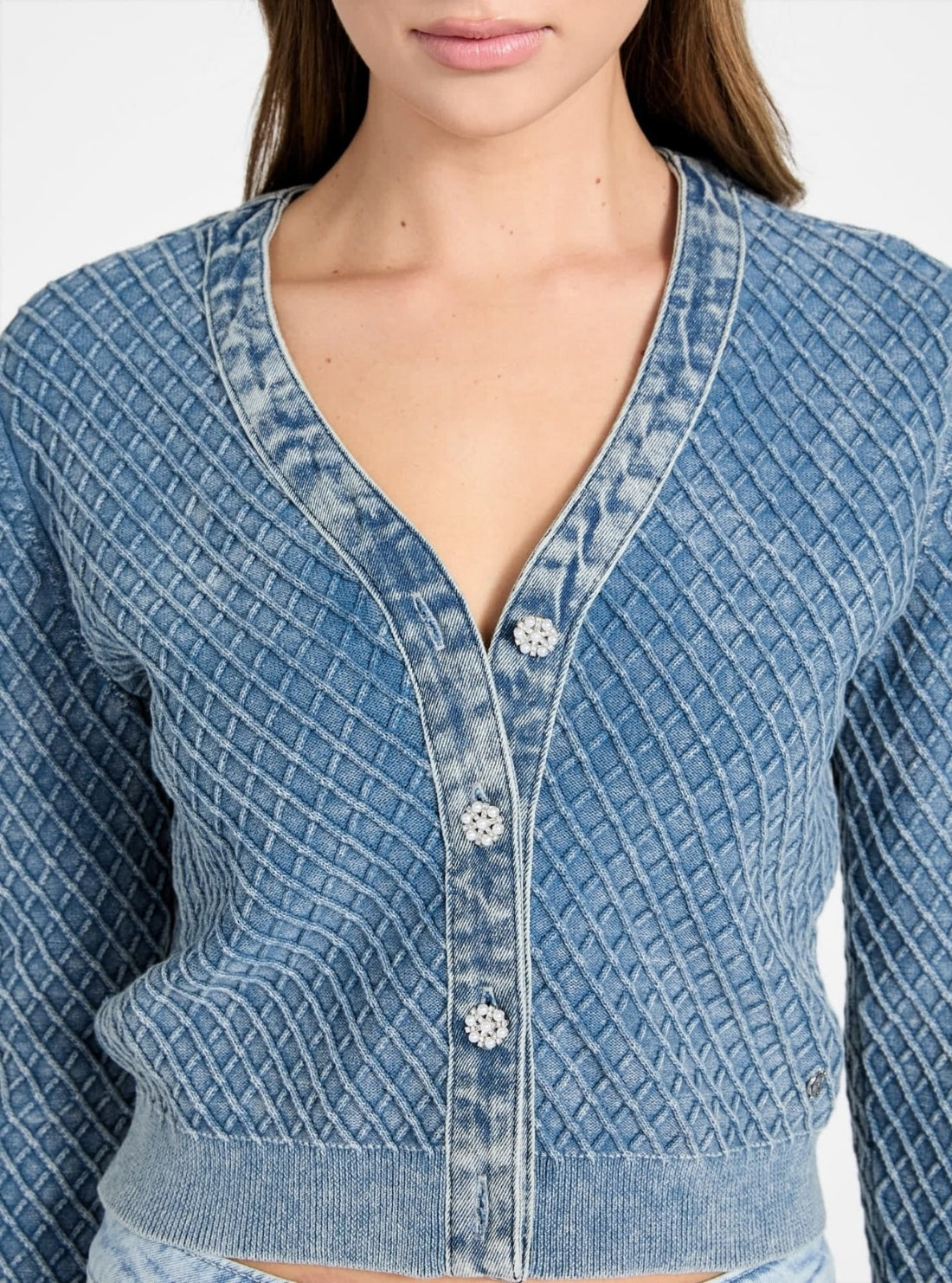GUESS Womens Blue Lylah Cardigan Sweater W6RR29Z3P41 Detail View