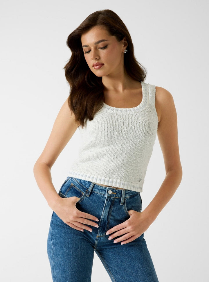 GUESS Womens White Veronica Tank Top Sweater W6RR39Z3L21 Front View