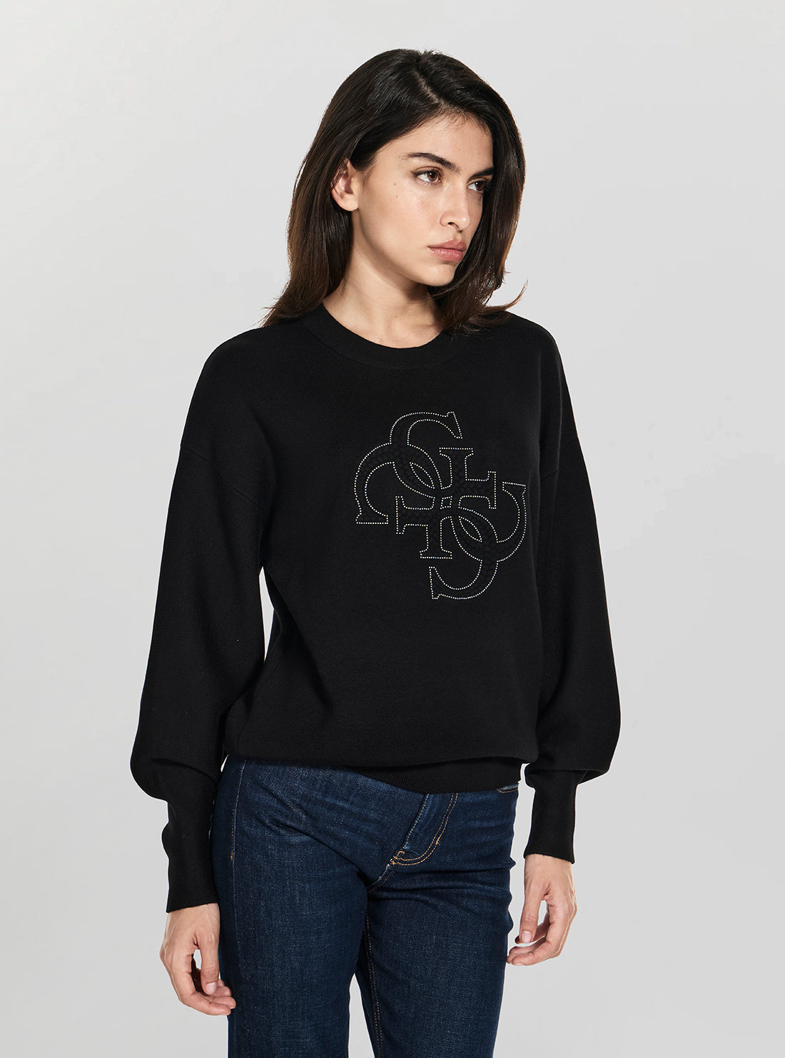 GUESS Womens Black Parker 4G Logo Sweater W6RR48Z26I2 Side View