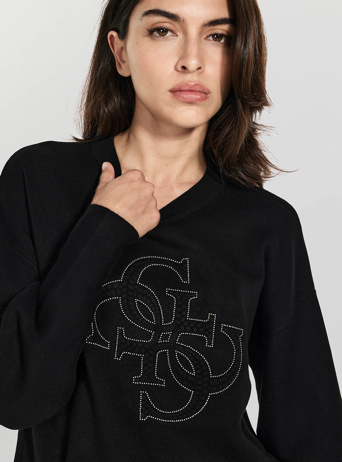 GUESS Womens Black Parker 4G Logo Sweater W6RR48Z26I2 Detail View