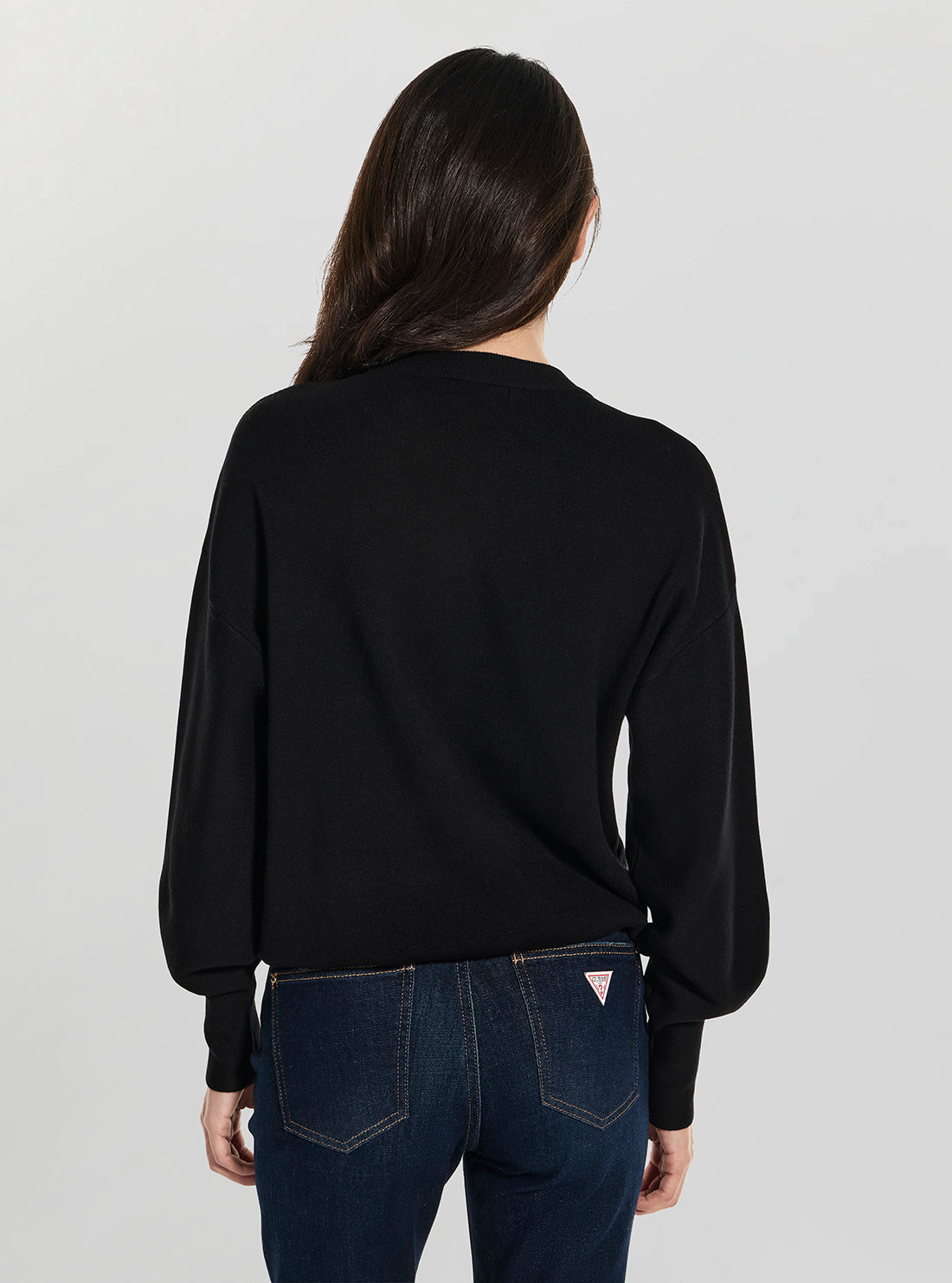 GUESS Womens Black Parker 4G Logo Sweater W6RR48Z26I2 Back View