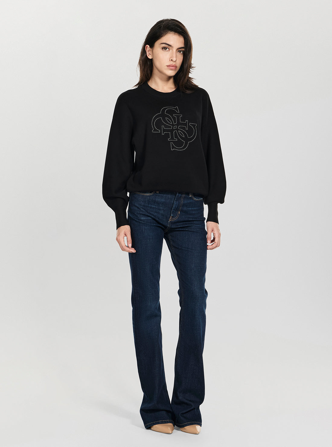 GUESS Womens Black Parker 4G Logo Sweater W6RR48Z26I2 Full View