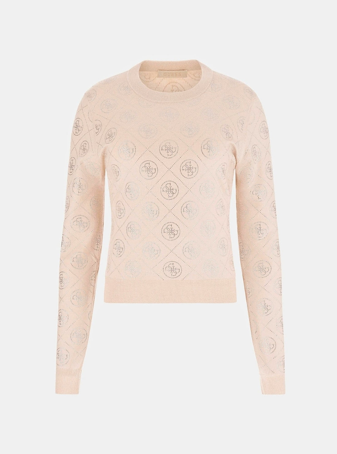 GUESS Womens Beige Rhinestone 4G Sweater W6RR66Z3JD2 Flatlay