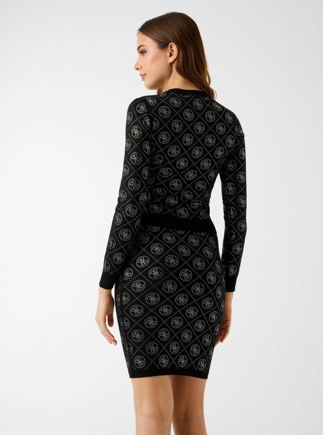 GUESS Womens Black Rhinestone 4G Sweater W6RR66Z3JD2 Back View