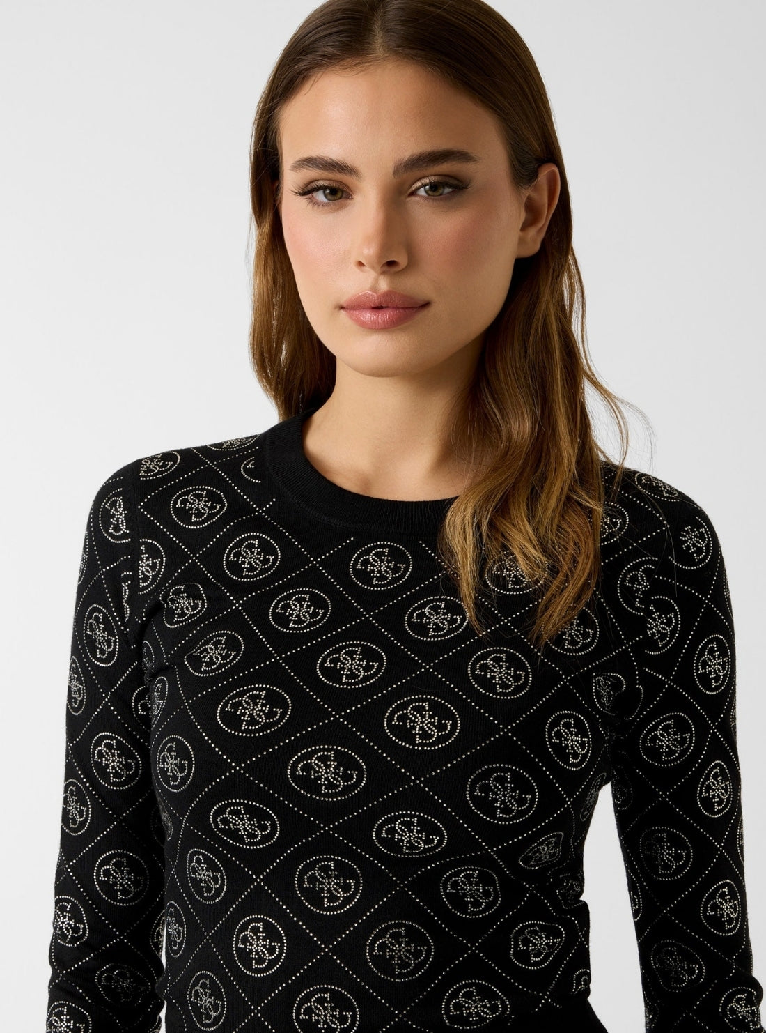GUESS Womens Black Rhinestone 4G Sweater W6RR66Z3JD2 Detail View