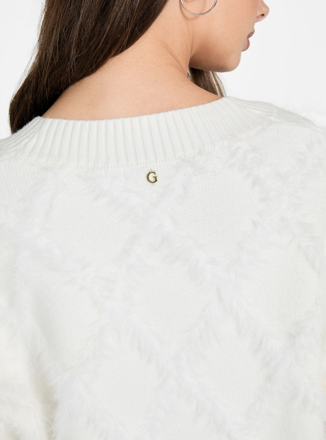 GUESS Womens White Zoe Diamond Knit Sweater W6RR71Z2MK0 Detail View