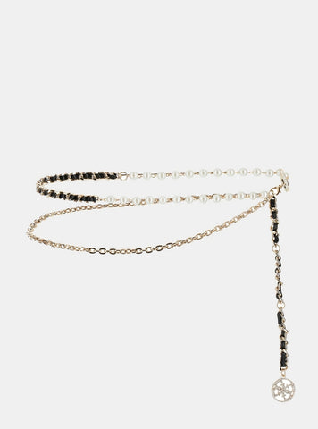 GUESS Accessories Gold Chain and Pearl Belt W6RZ00WL110 Front View