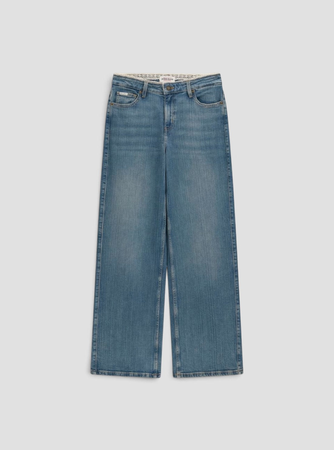Guess Jeans G11 Wide Leg Jeans in Stricky Light Used W6YA01D1170 Flatlay