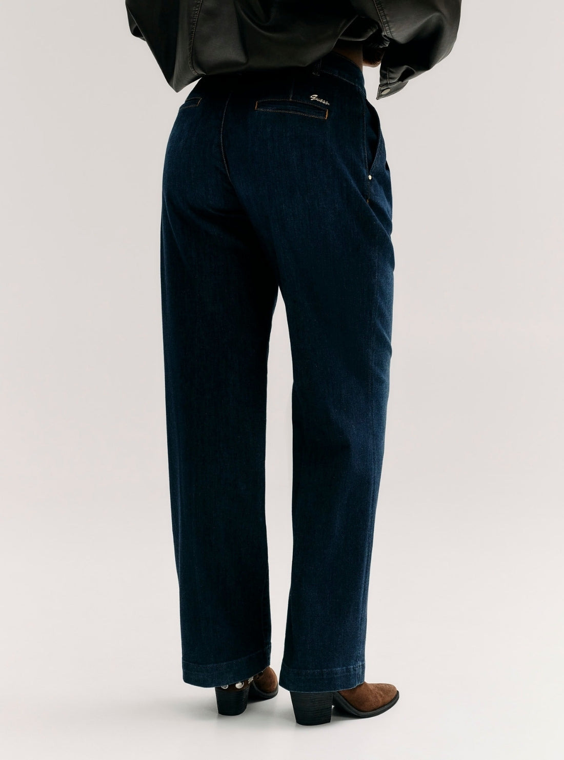 GUESS Womens High Rise Perfect Jeans in Dark Wash W6YAJFD1354 Back View