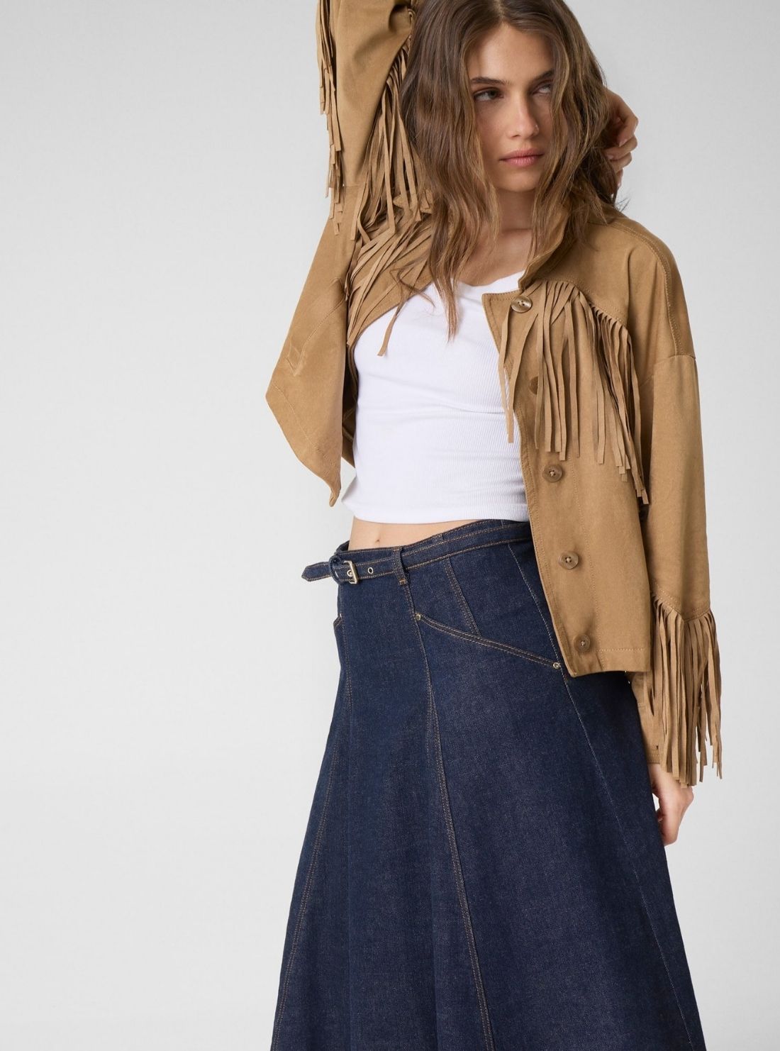 GUESS Womens Eco Blue Rayne Denim Midi Skirt W6YD03D1348 Detail View