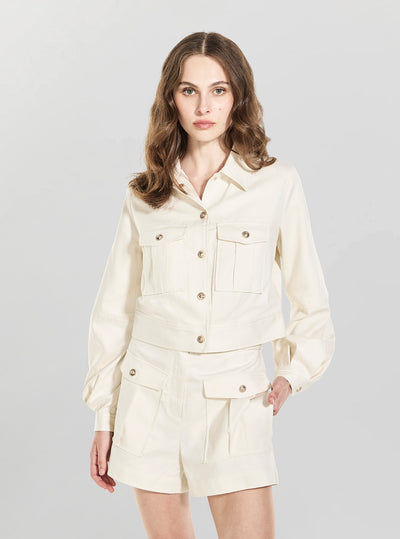 GUESS Womens Eco White Beatrice Crop Shacket W6YD17W2942 Front View