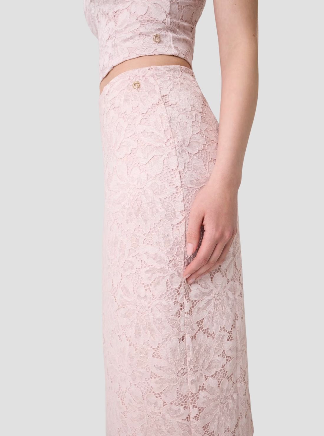 GUESS Womens Quite Violet Katrina Midi Lace Skirt W6YD24K4404 Side View