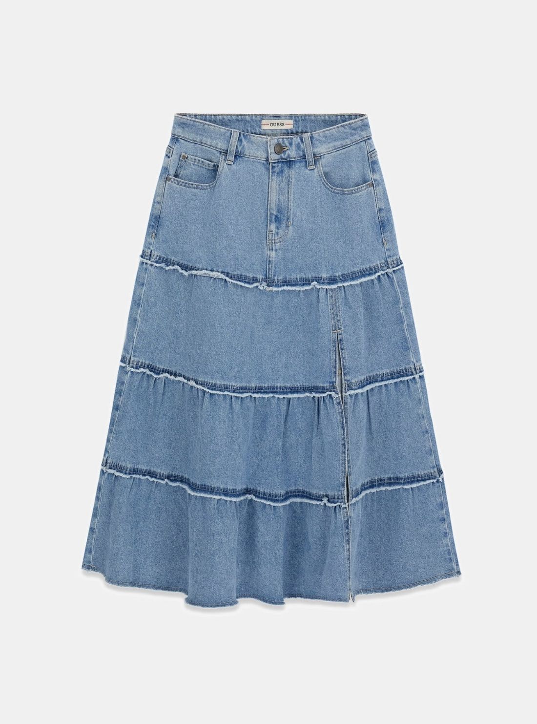 GUESS Womens Denton Rori Denim Midi Skirt W6YD57D1446 Flatlay