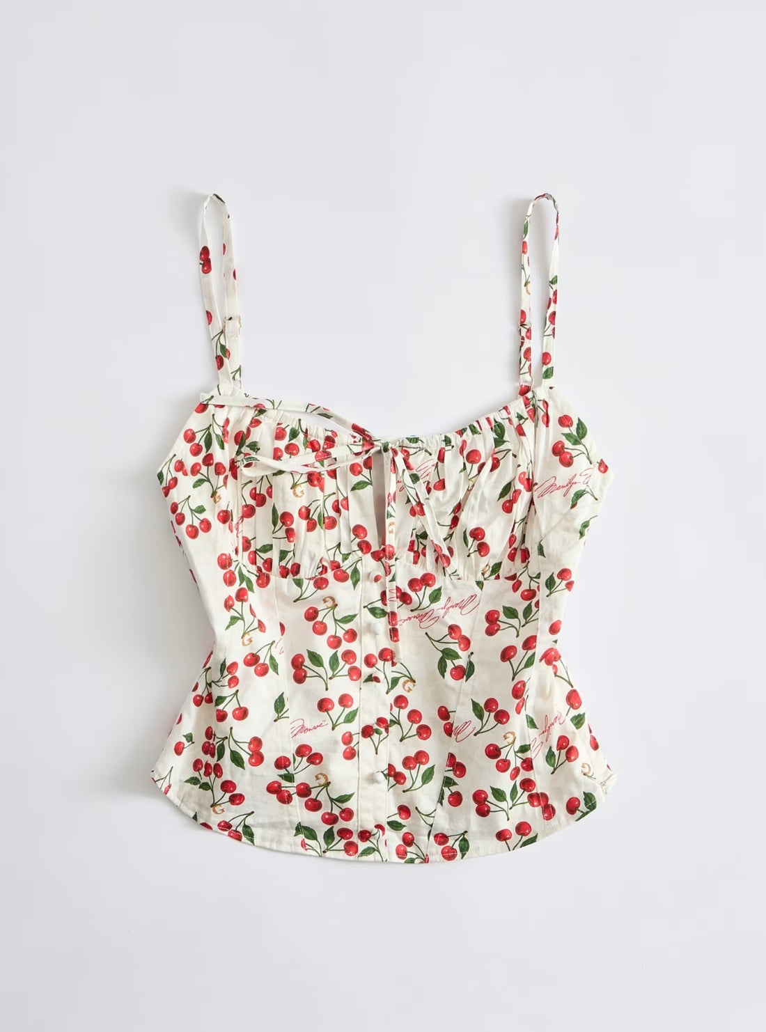 GUESS Womens Red Cherries Print Marilyn Bustier Top W6YH97W4497 Flatlay