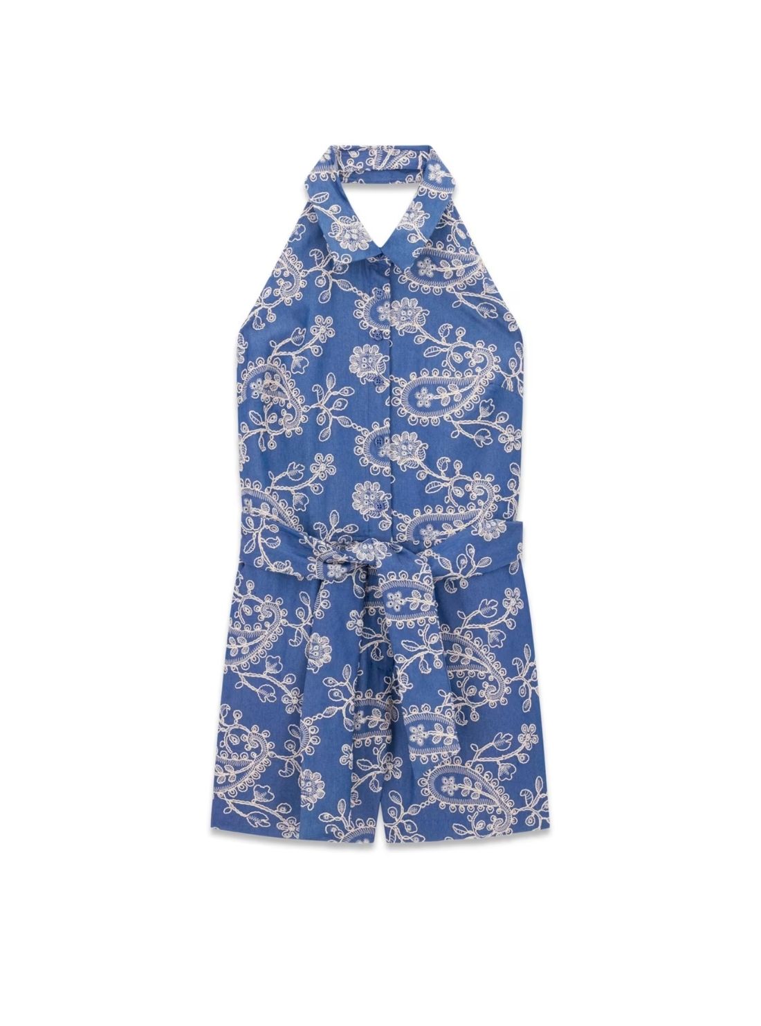 GUESS Womens Blue Multi Staci Embroidered Romper W6YKAFW3623 Flatlay