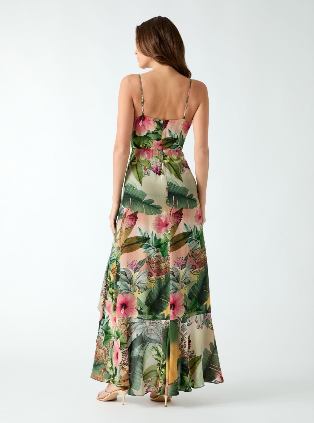 GUESS Womens Hibiscus Jardin Print Tracie Maxi Dress W6YKAGW3632 Back View