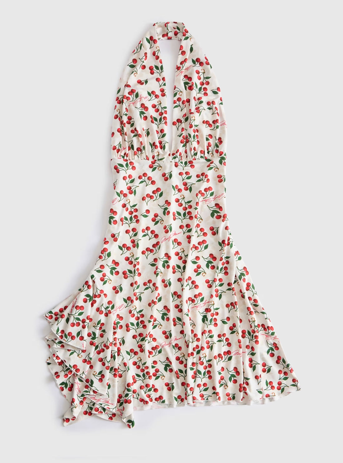 GUESS Womens Red Cherries Print Halter Neck Dress W6YKAVK6706 Flatlay