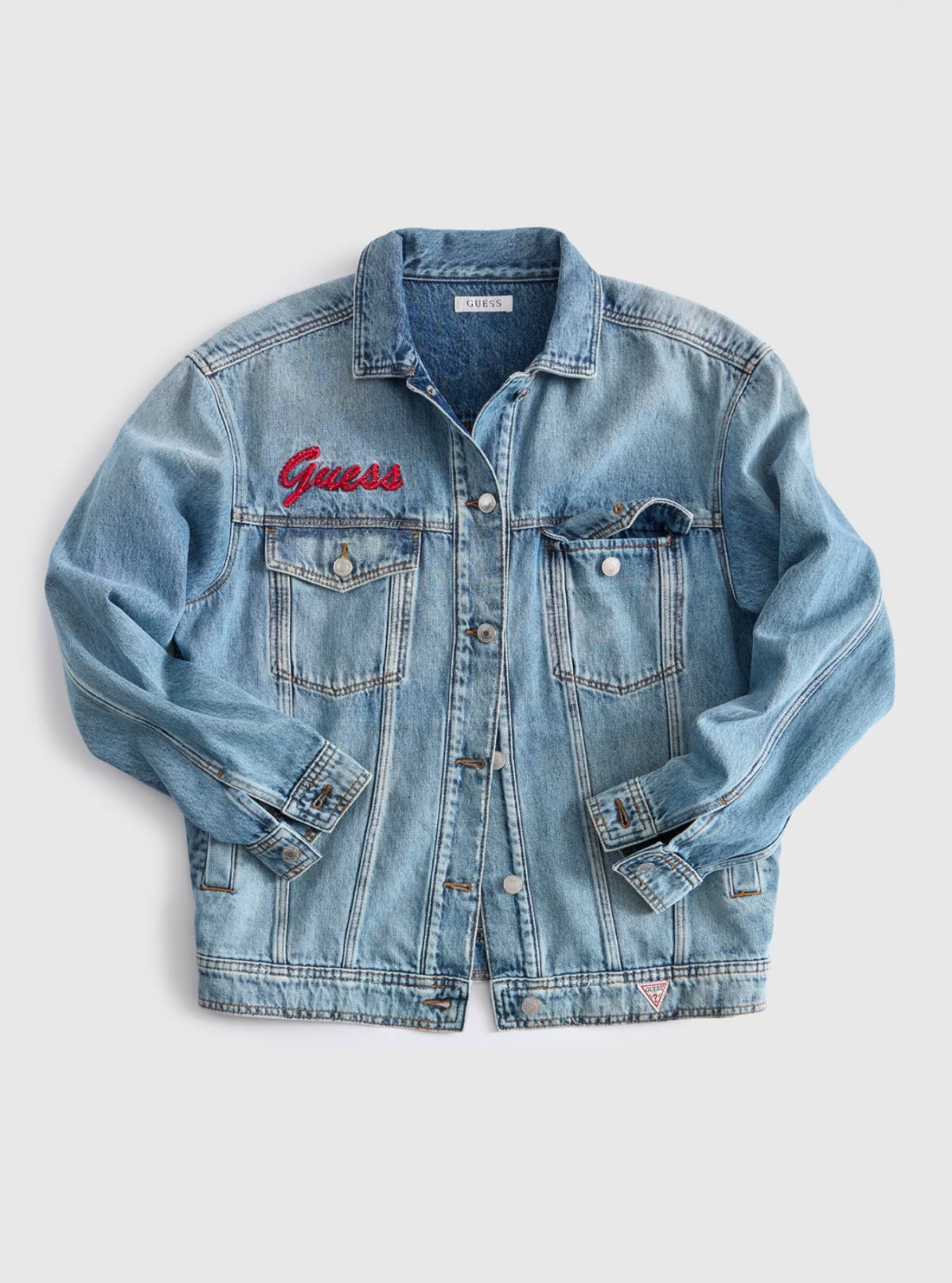 GUESS Womens Blue Klaudyn Denim Jacket W6YN16D2314 Flatlay