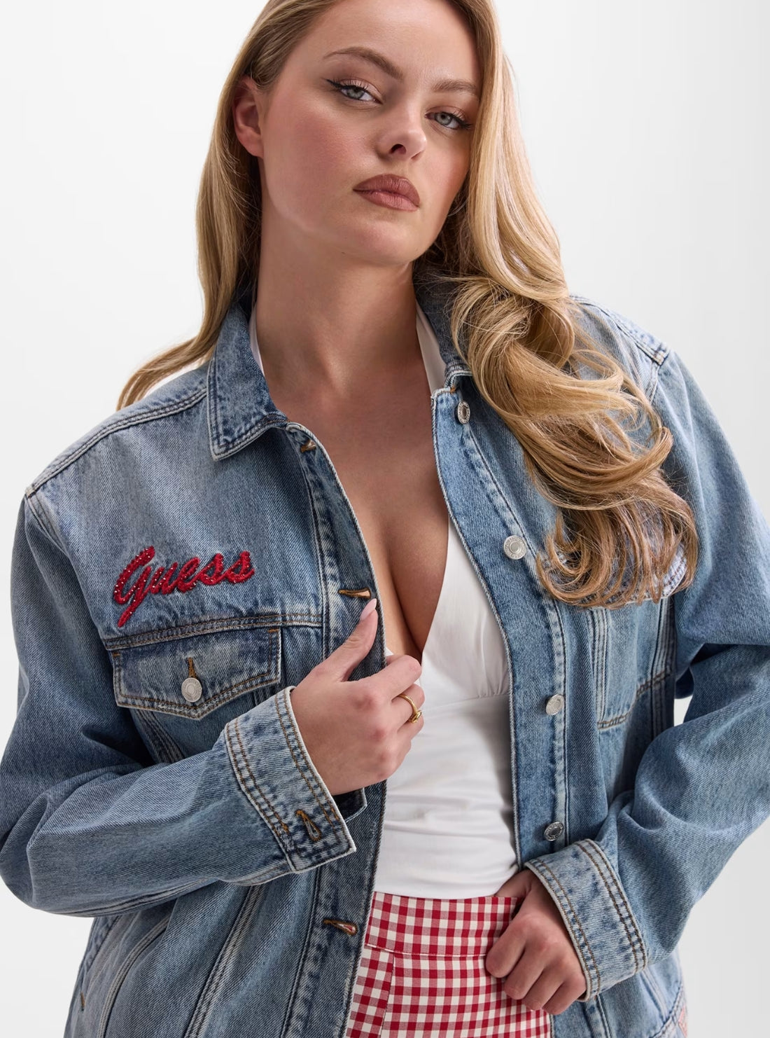 GUESS Womens Blue Klaudyn Denim Jacket W6YN16D2314 Detail View