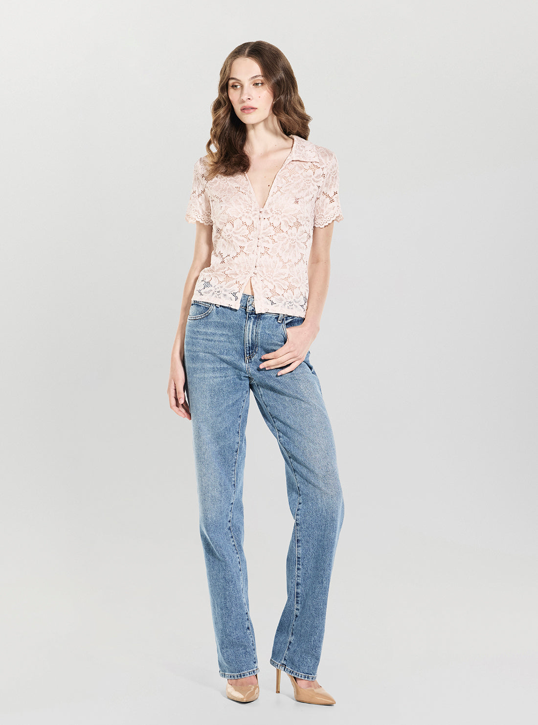 GUESS Womens Quite Violet Katrina Lace Shirt W6YP35K4403 Full View