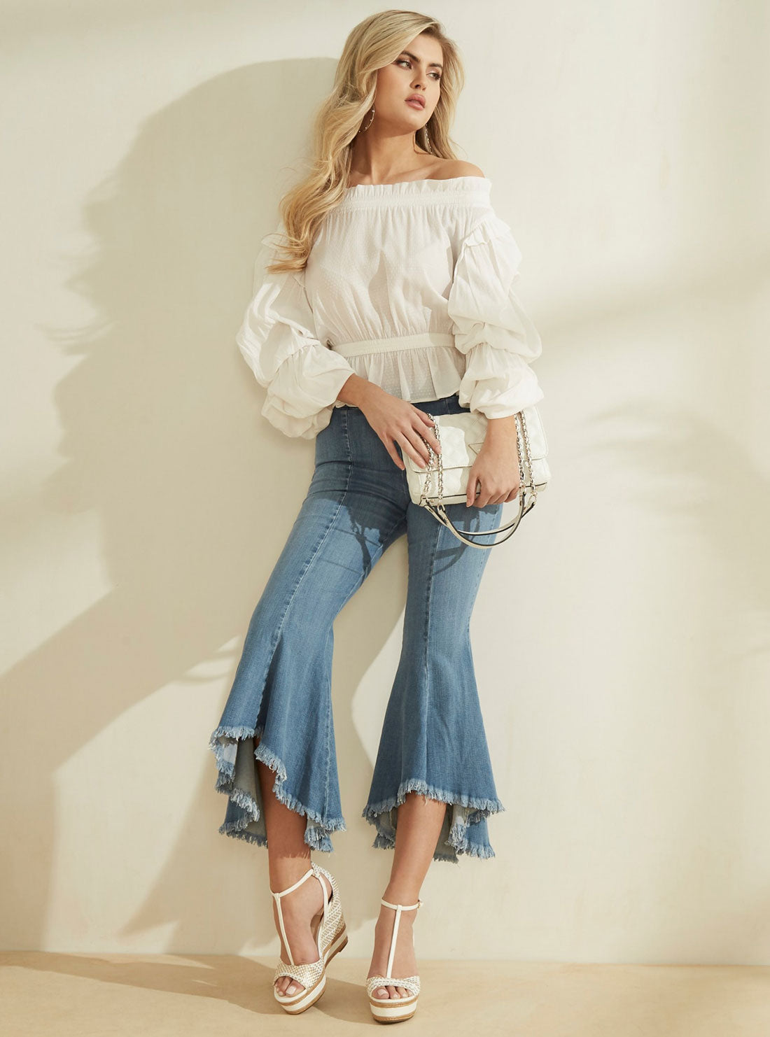 Blue Sofia 1981 Flare Denim Jeans | GUESS Women's Apparel | model view