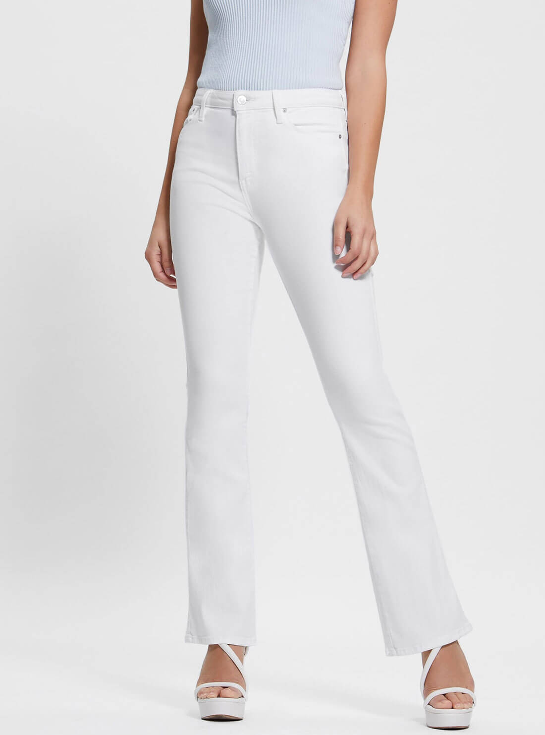  High-Rise Sexy Flare Leg Denim Jeans In Clean White Wash | GUESS Women's Denim | front view