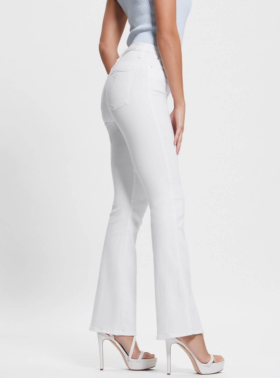  High-Rise Sexy Flare Leg Denim Jeans In Clean White Wash | GUESS Women's Denim | side view