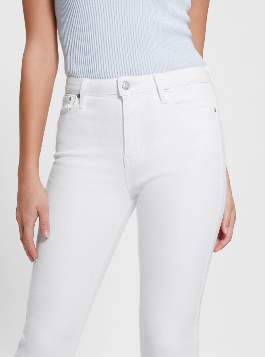  High-Rise Sexy Flare Leg Denim Jeans In Clean White Wash | GUESS Women's Denim | front detail view